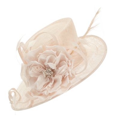 Beige large silk flower hat